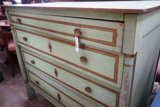 A 19th century French painted oak commode, width 112cm, depth 59cm, height 99cm